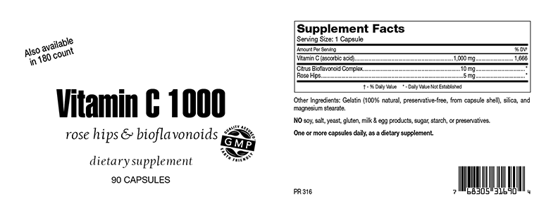 Vitamin C 1,000 mg Capsules w/Bioflavonoids & Rose Hips SFB